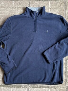 Nautica Blue Quarter Zip Sweatshirt Men’s XXL Pullover Jumper Logo Embroidered